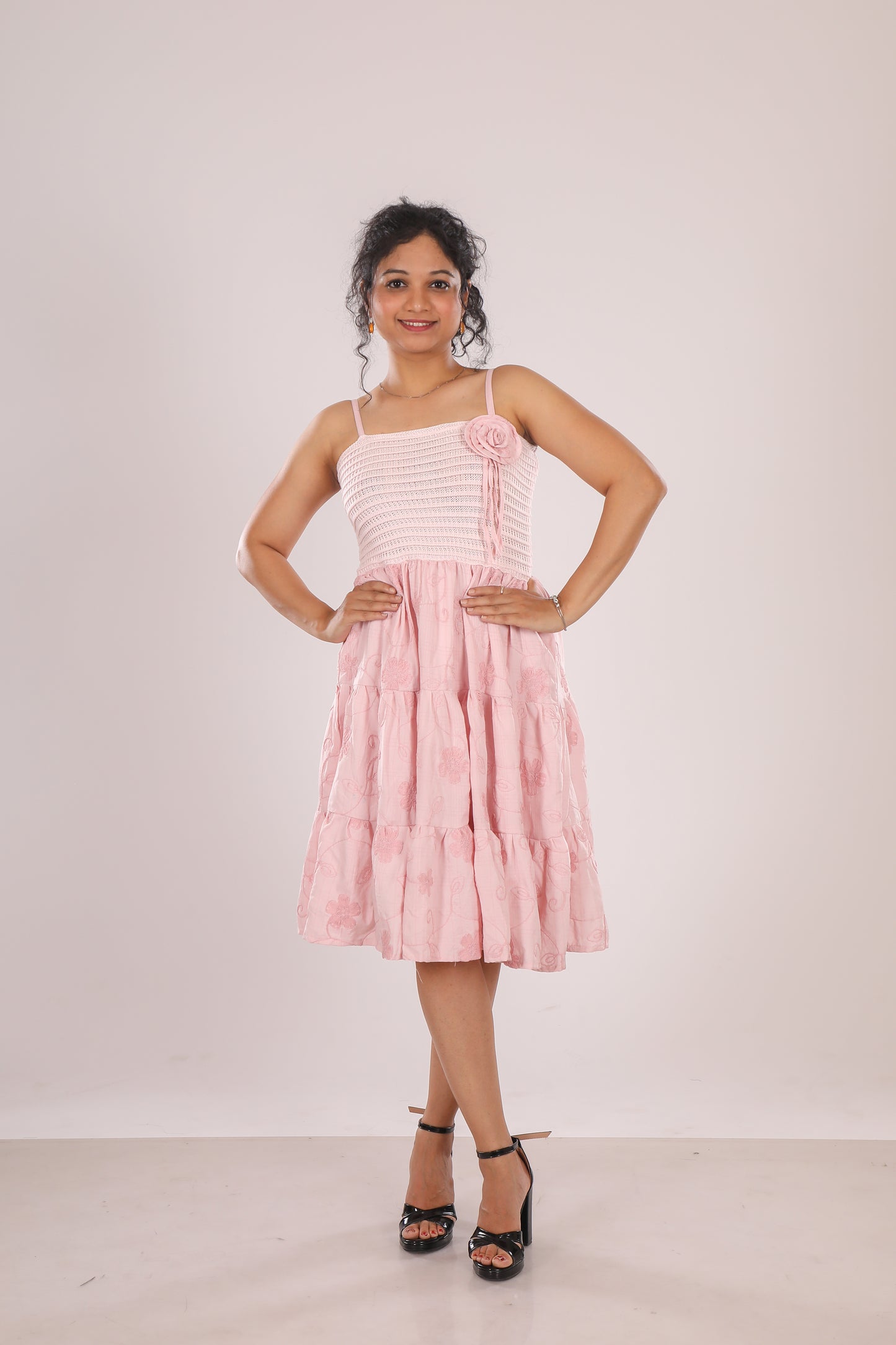 Pink Crochet Embroidered Dress