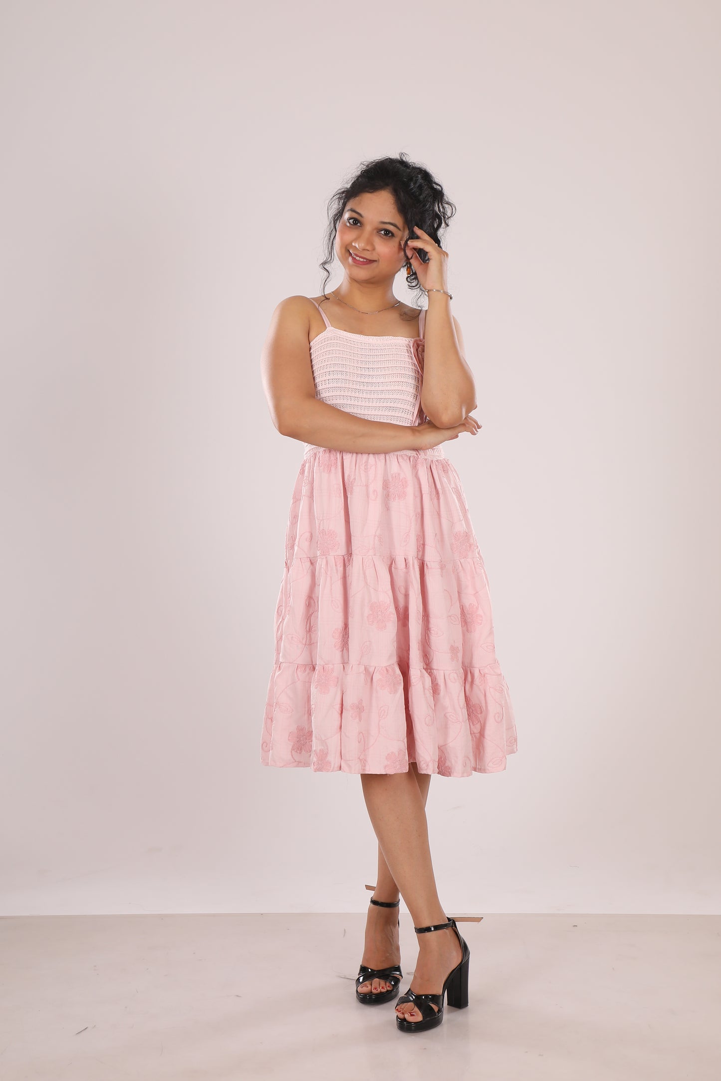Pink Crochet Embroidered Dress