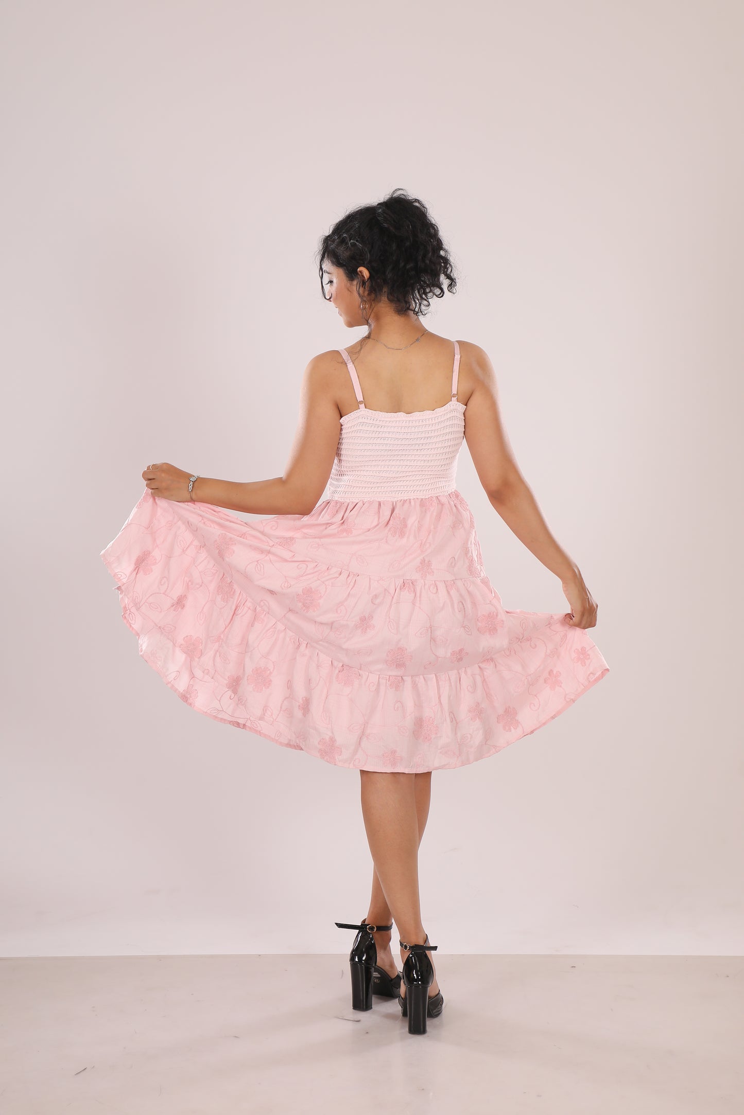 Pink Crochet Embroidered Dress
