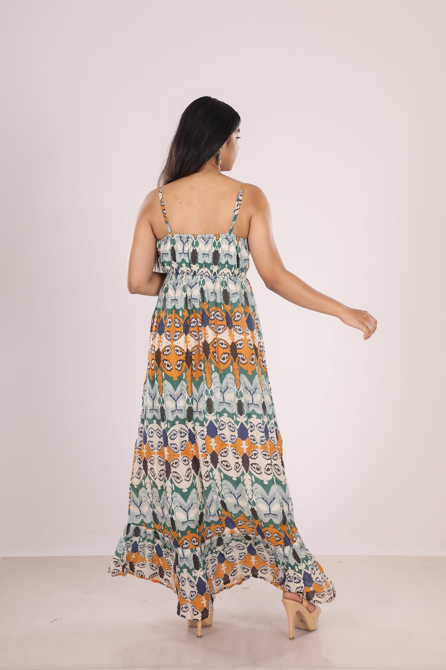 Ethnic Print Spaghetti Sleeves Dress