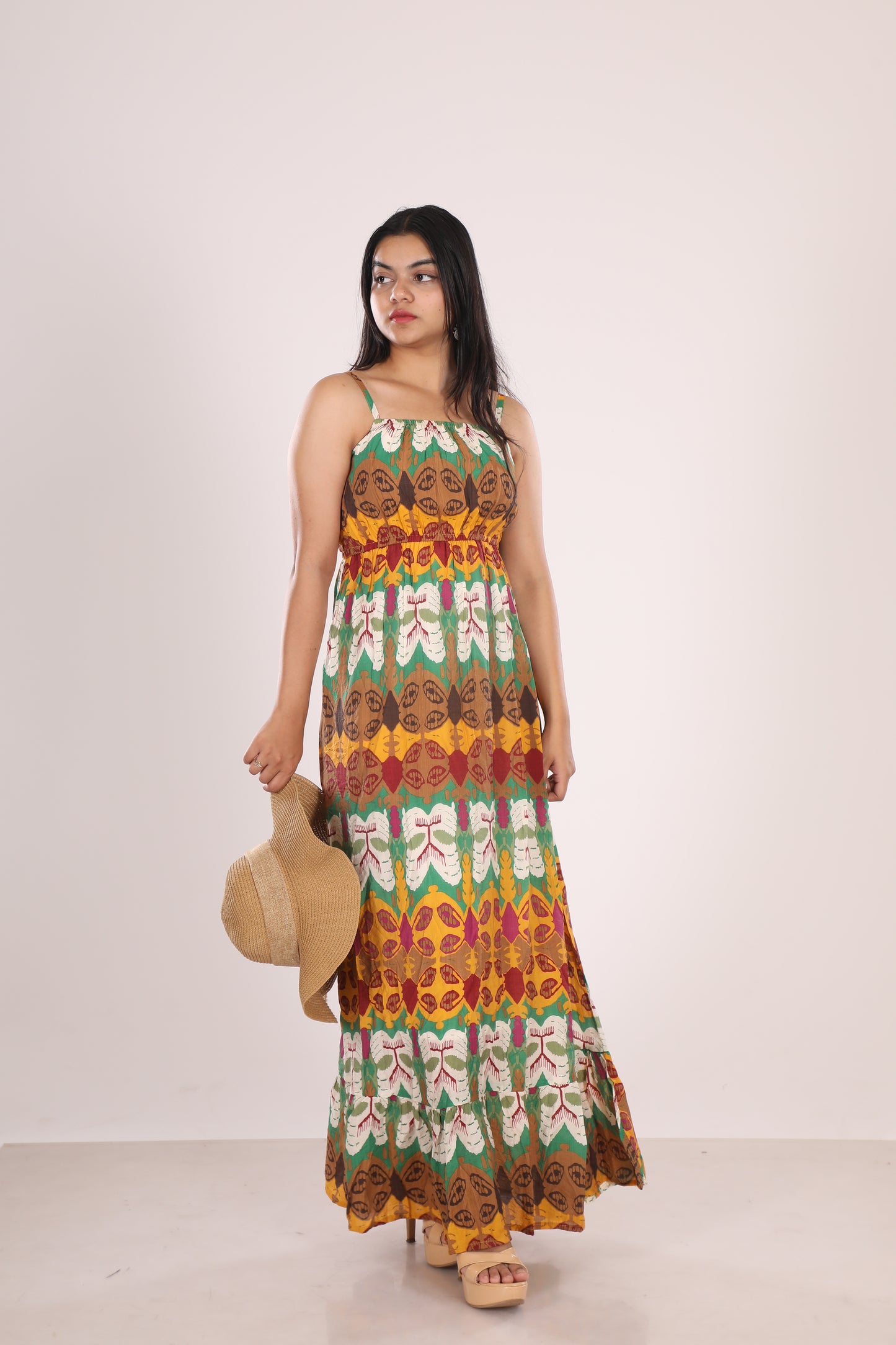 Ethnic Print Spaghetti Sleeves Dress