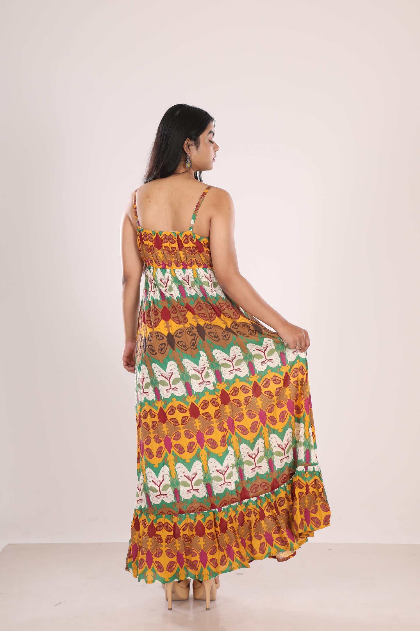 Ethnic Print Spaghetti Sleeves Dress