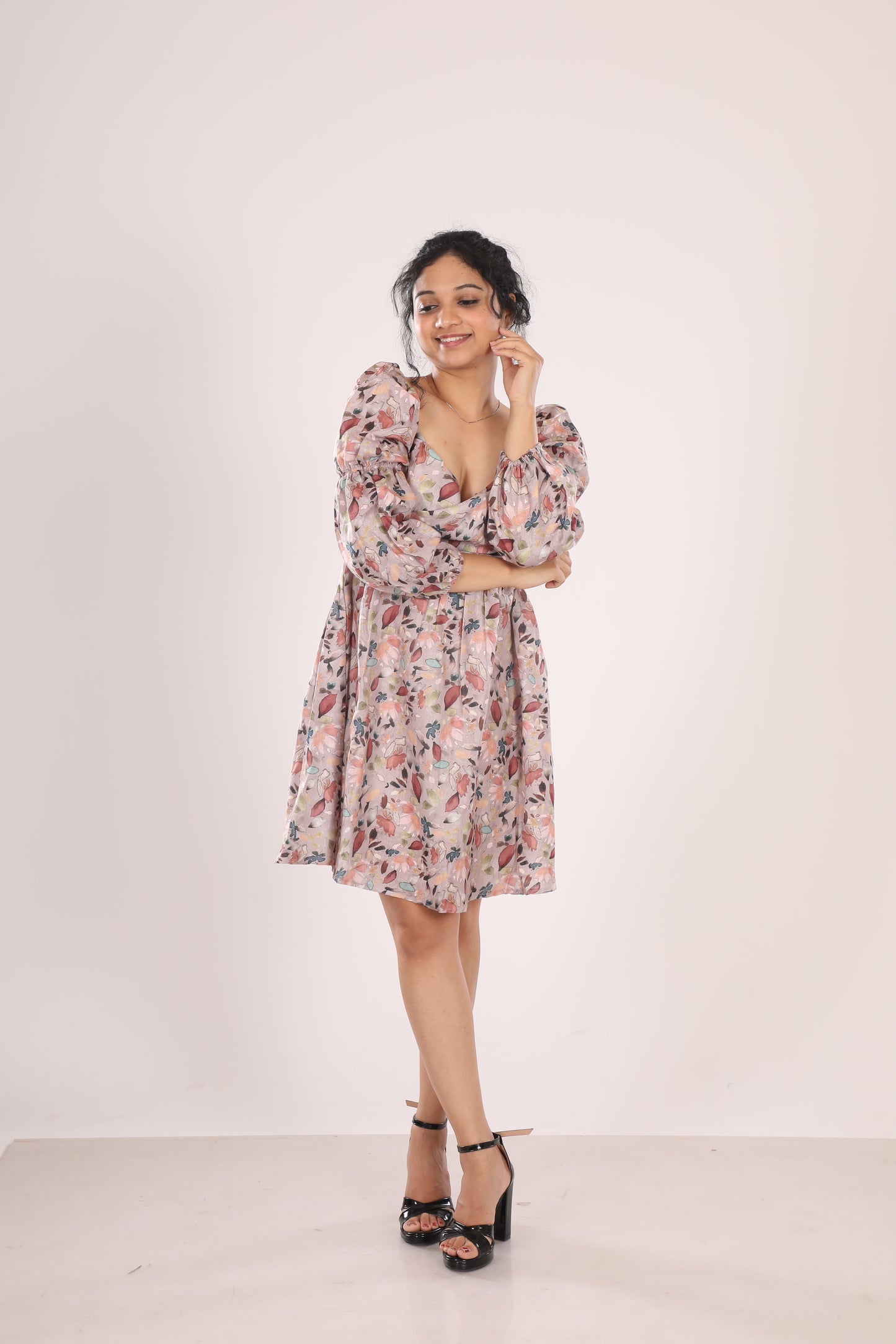 Boat Neck Floral Dress