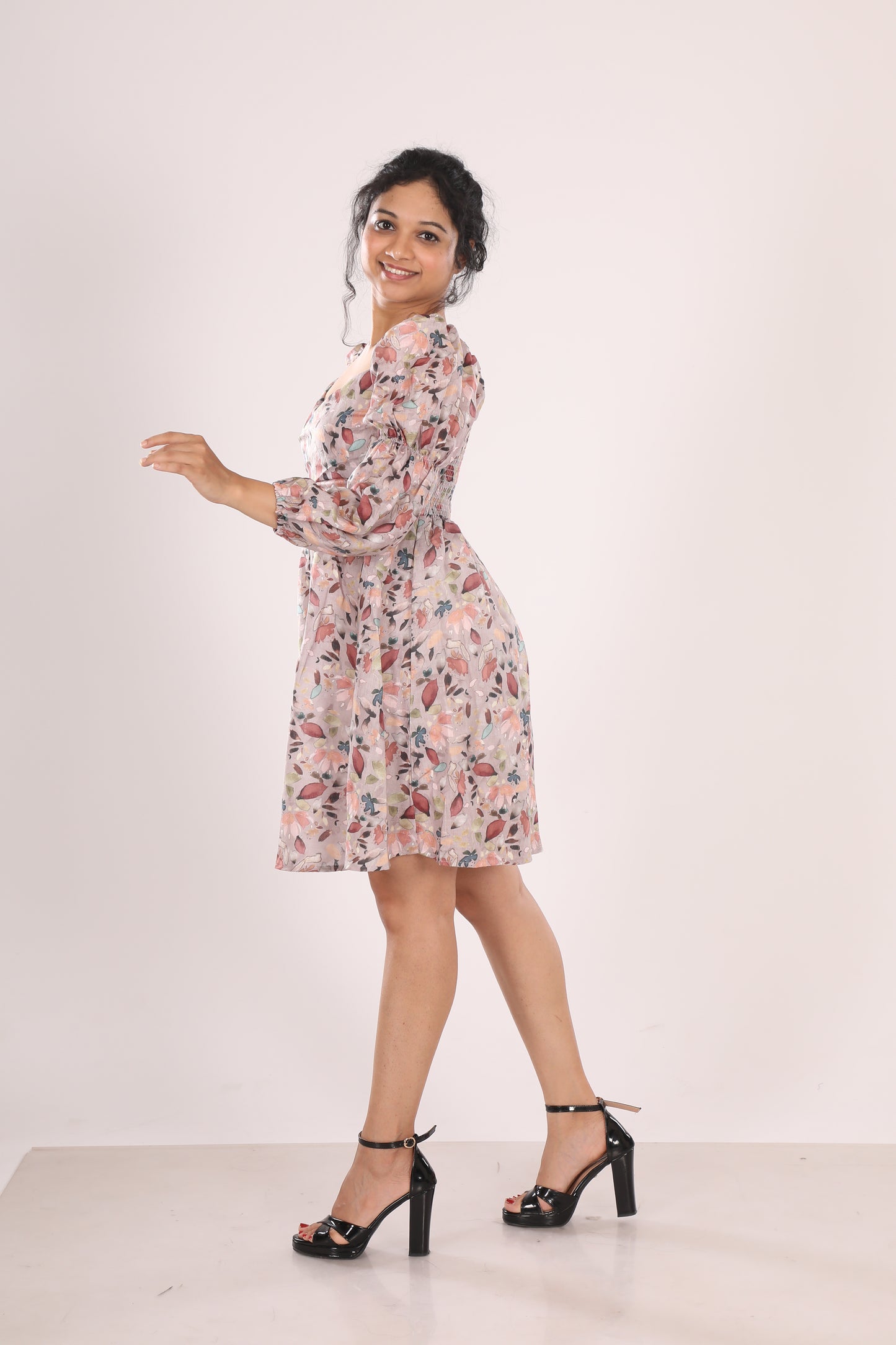 Boat Neck Floral Dress