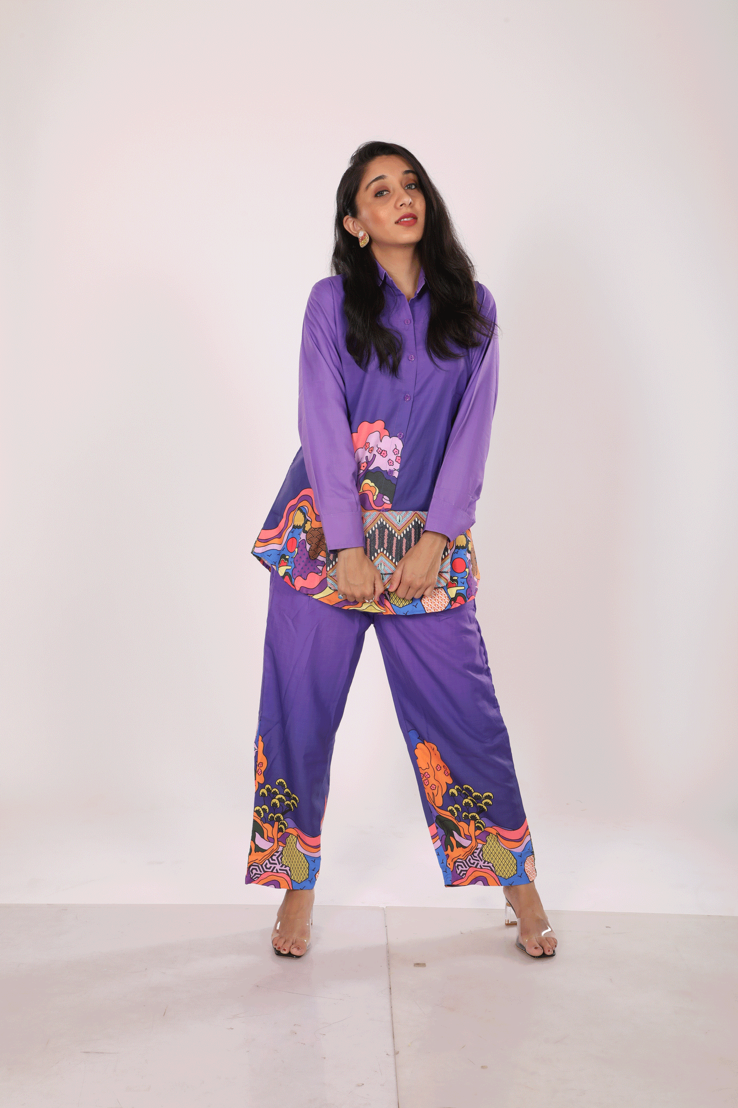 Purple 2 tone Printed Co-ord Set