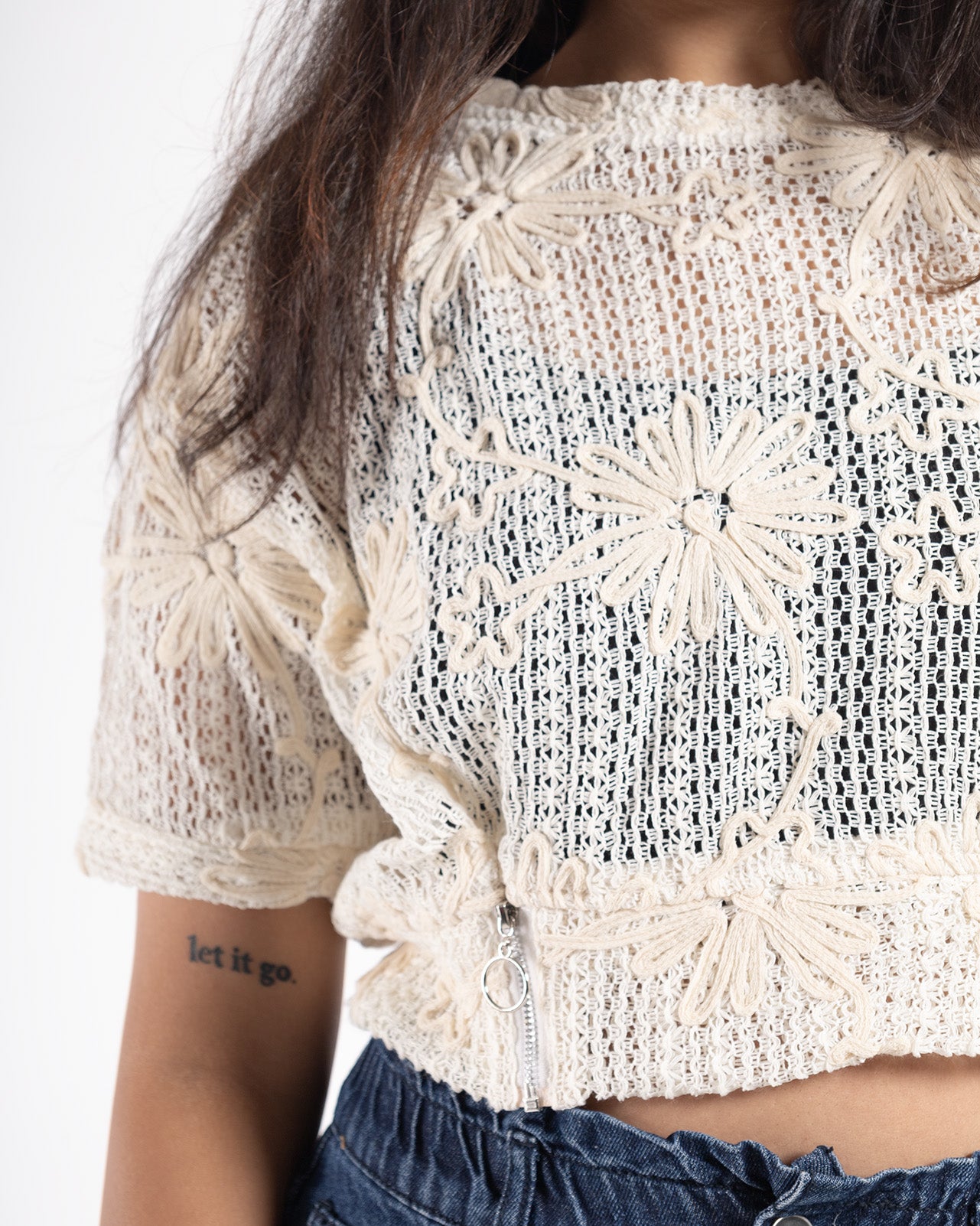 Crochet Embroidered zip top