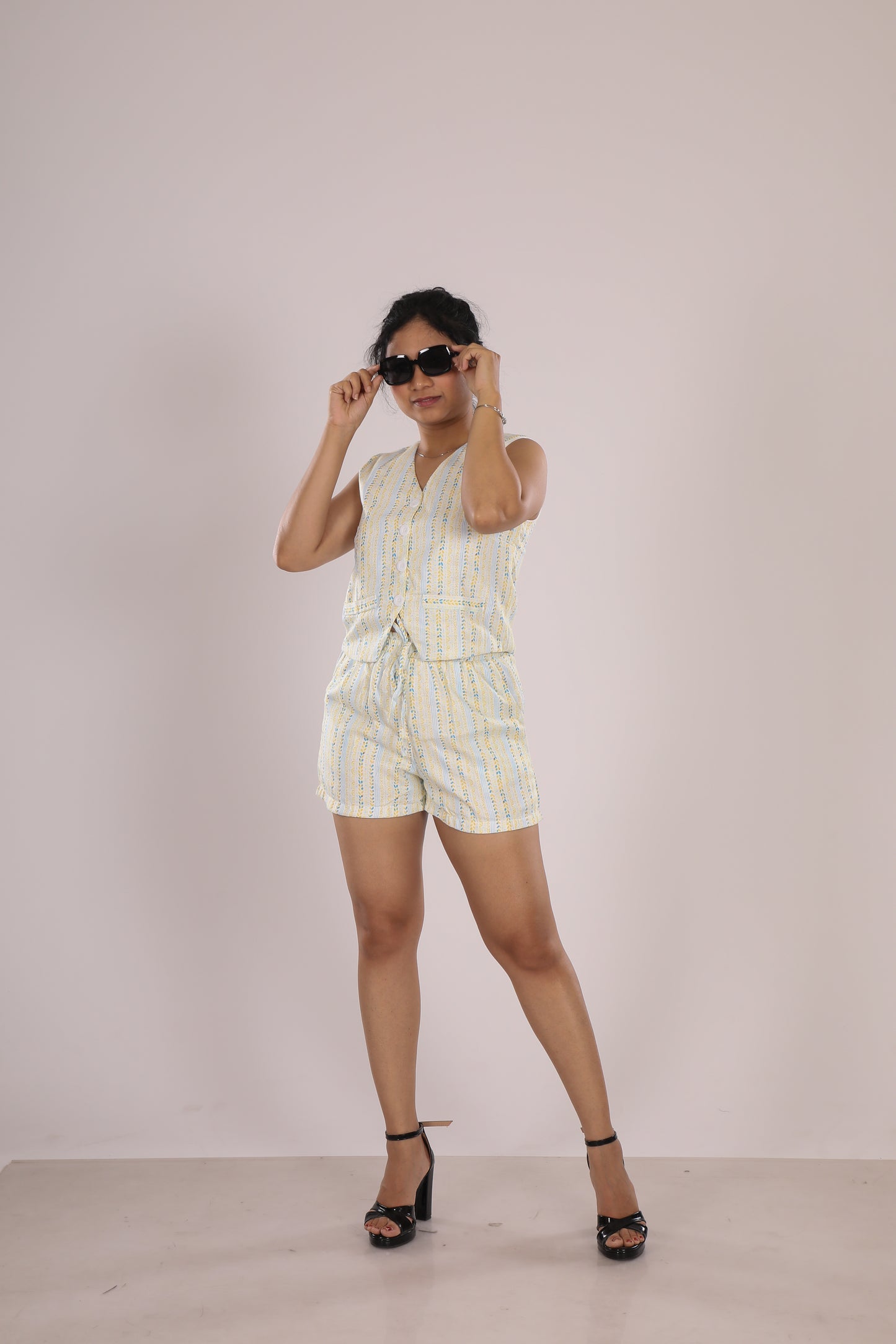 Yellow Vest & Shorts Cotton Co-ord Set