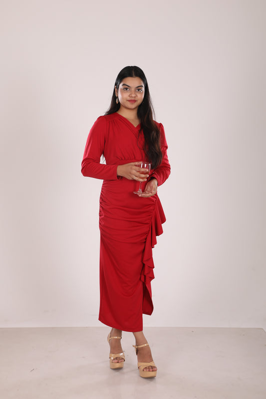 Red Ruffel Maxi Dress