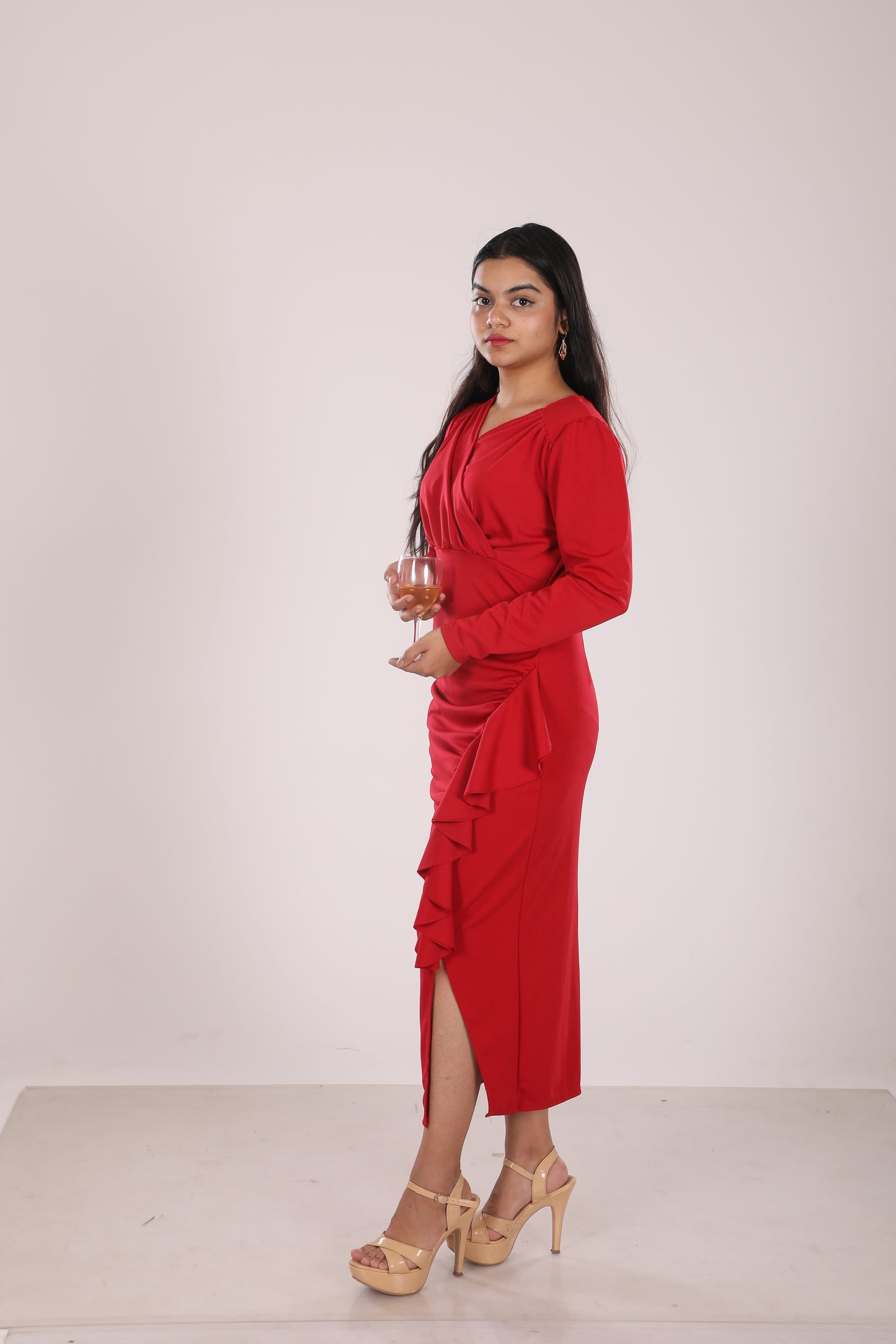 Red Ruffel Maxi Dress