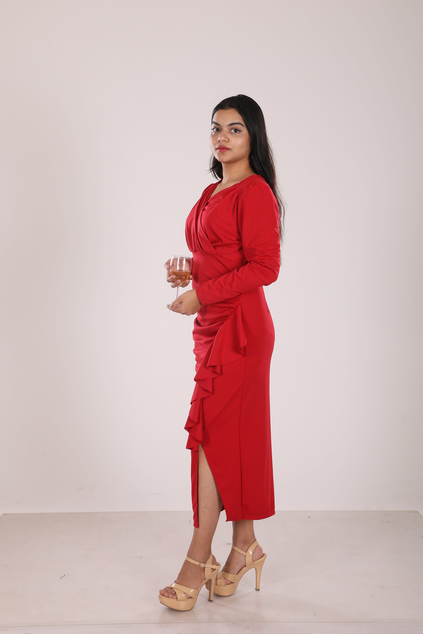 Red Ruffel Maxi Dress