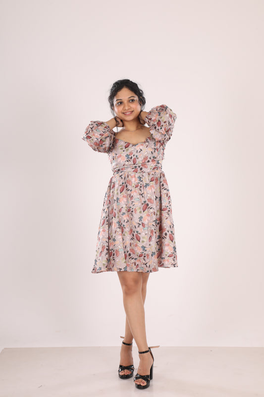 Boat Neck Floral Dress