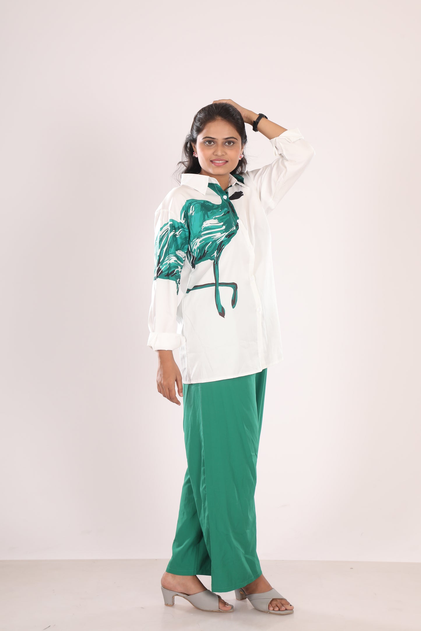 Bird Print White &Green Co-ord set