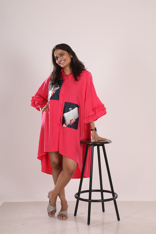 Hot Pink High Low Shirt Dress