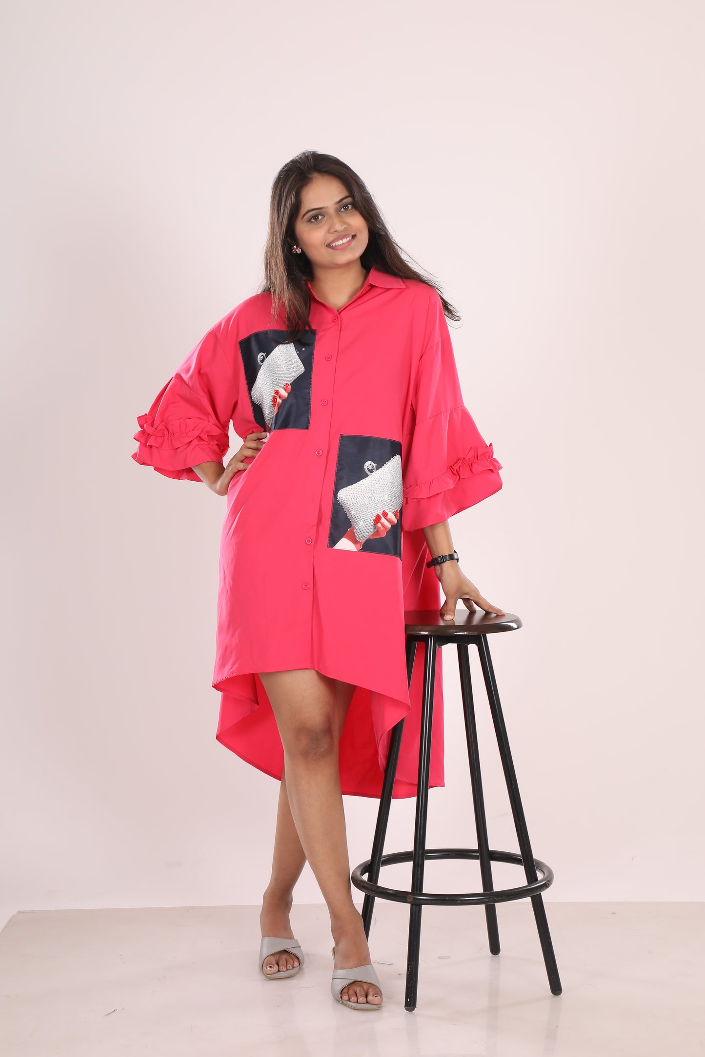 Hot Pink High Low Shirt Dress