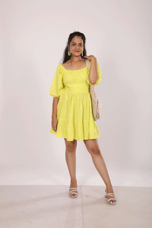 Yellow Short Dress with Back Bow Tie