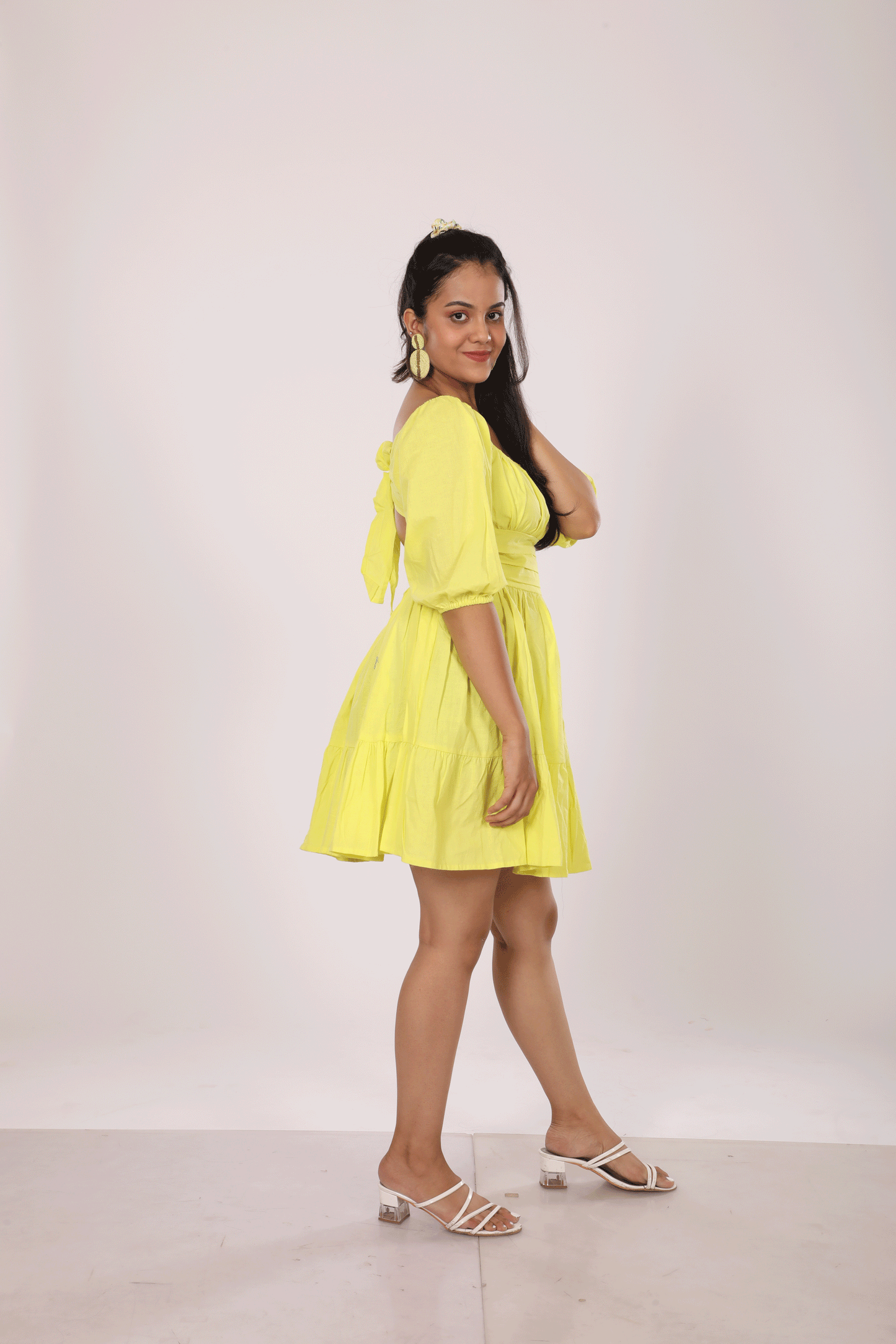 Yellow Short Dress with Back Bow Tie