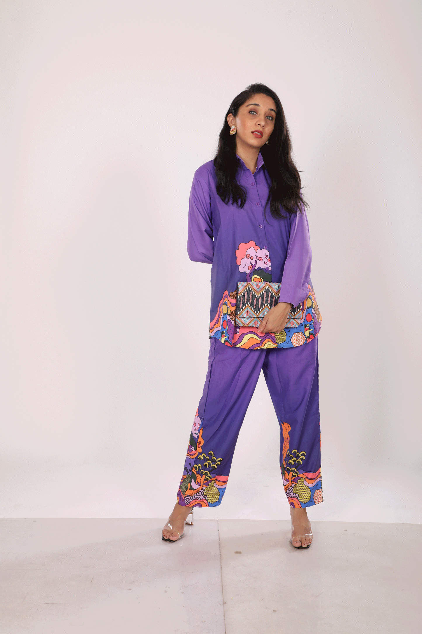 Purple 2 tone Printed Co-ord Set