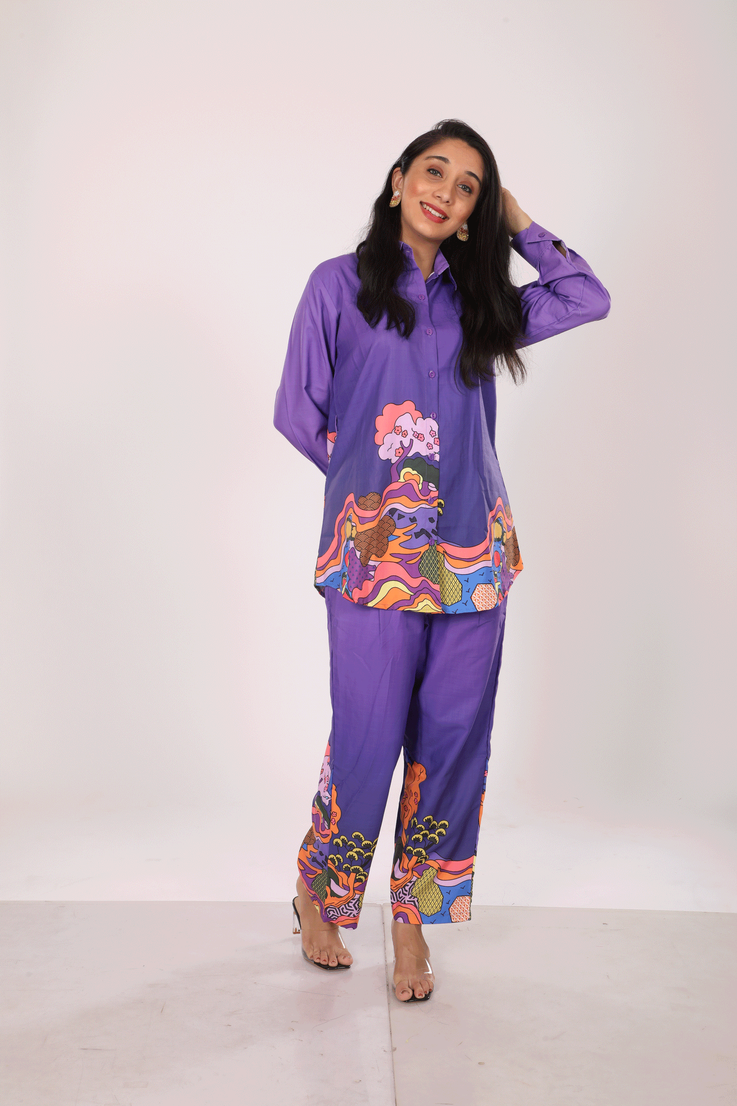 Purple 2 tone Printed Co-ord Set