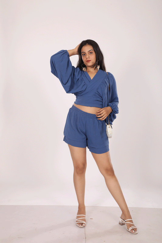 Blue Wrap-around Top with Shorts